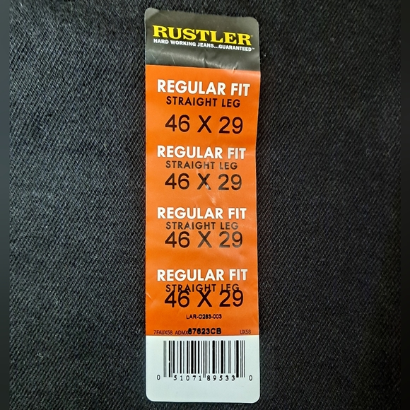 "NWT" Rustler Advantage Regular Fit Jeans Men's 46x29 Black Heavyweight Denim - Picture 4 of 12